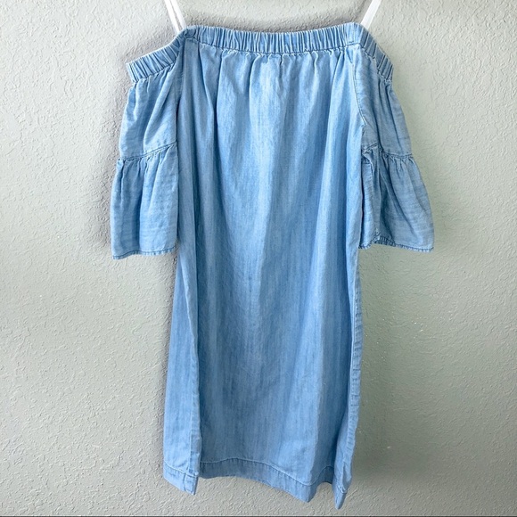 Madewell Azalea Denim Chambray Off Shoulder Casual Dress Size XXS Blue Short - Picture 8 of 9